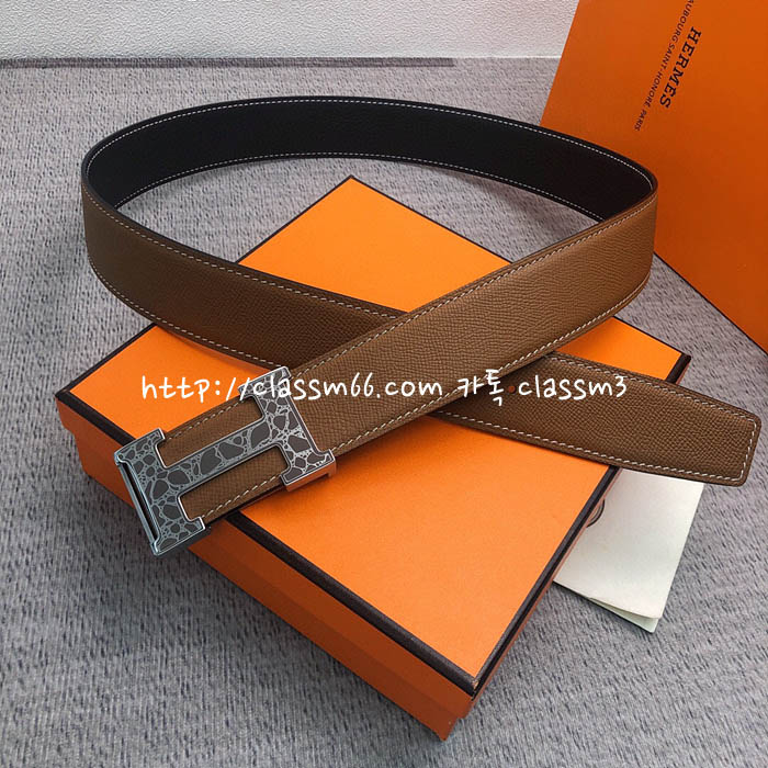 에르메스 22 한정판 소가죽 카프스킨 3.8cm 벨트 F4