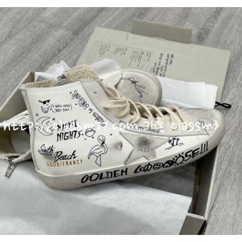 골든구스 23 한정판 Deluxe Brand Francy Star 남녀공용 소가죽 카프스킨 하이 신발 B904