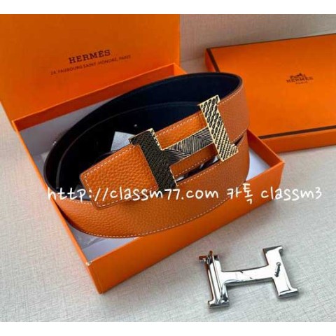 에르메스 23 한정판 3.5cm 소가죽 카프스킨 벨트 F312