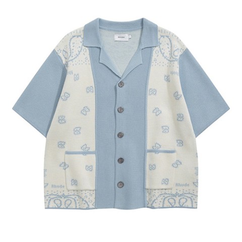 RHUDE 루드 23 한정판 로고 자카드 버튼 업 니트 셔츠 A3503
