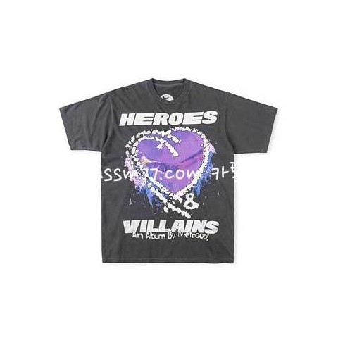 Hellstar Studios 23 한정판 Metro Boomin Purple Heart On Fire 반팔 티셔츠 A4169