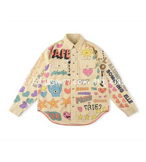 TUFF CROWD 23 한정판 Button Collar Pringting 긴팔 셔츠 A4194