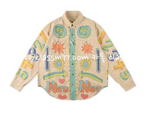 TUFF CROWD 23 한정판 Button Collar Pringting 긴팔 셔츠 A4195