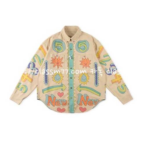 TUFF CROWD 23 한정판 Button Collar Pringting 긴팔 셔츠 A4195