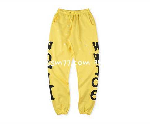 Sp5der 23 한정판 555555 Wed Yellow Star Hoodie Pants 남여공용 긴바지 A4207