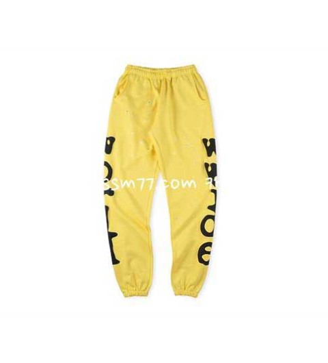 Sp5der 23 한정판 555555 Wed Yellow Star Hoodie Pants 남여공용 긴바지 A4207