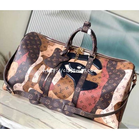 루이비통 23 한정판 LV Portrait Keepall Bandouliere 45 M23160 소가죽 카프스킨 여행 가방 C1957
