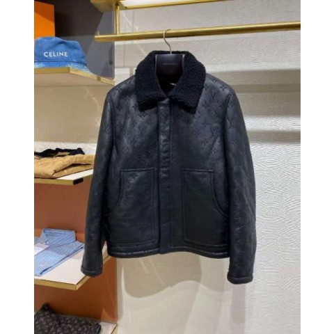 루이비통 23 한정판모노그램 패턴 블랙 레더 가죽 무스탕 자켓 A5414