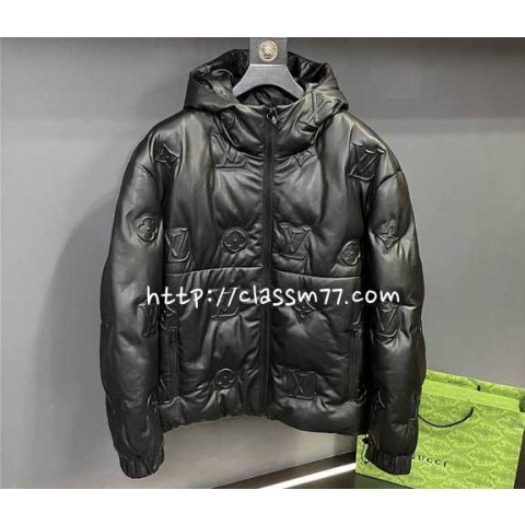 루이비통 24 한정판 남여공용 양가죽 램스킨 긴팔 후드 패딩 자켓 A6717