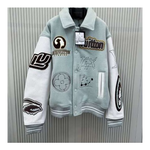 루이비통 24 한정판 아이 패치 리얼 레더 바시티 자켓 A6878