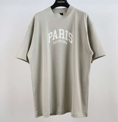 발렌시아가 24 한정판 남여공용 PARIS 티셔츠 베이지 A7535