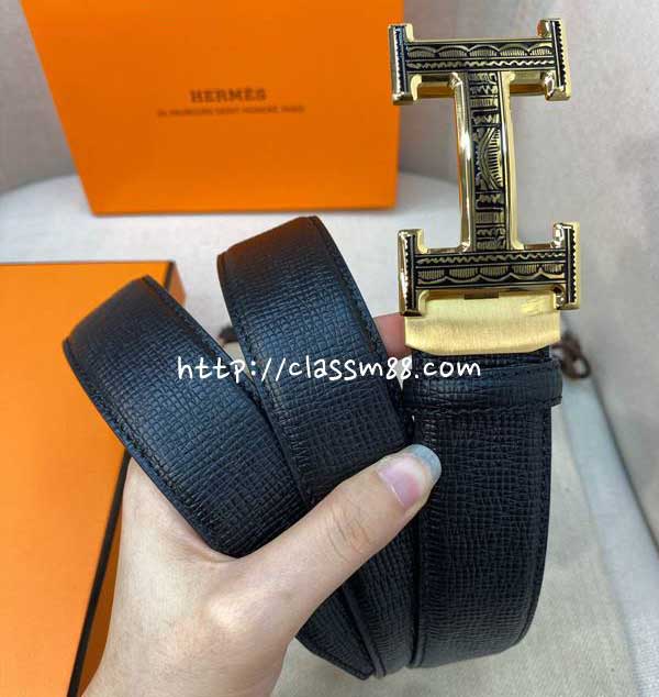 에르메스 24 한정판 3.5cm 소가죽 카프스킨 벨트 F611