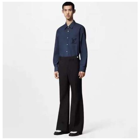 루이비통 24 한정판 엠브로이더드 롱 슬리브드 코튼 셔츠 1AFRMJ A8199