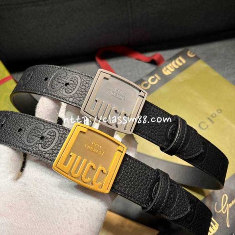 구찌 24 한정판 소가죽 카프스킨 3.5cm 벨트 F655