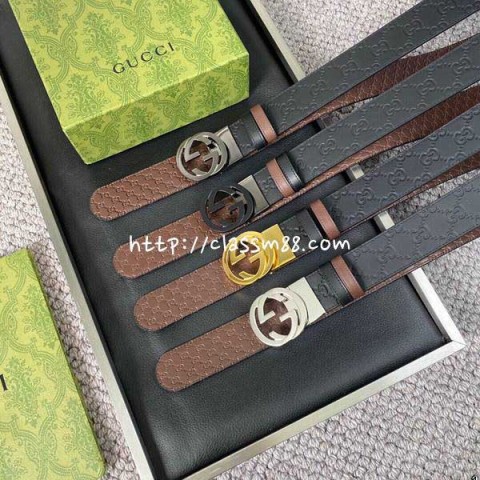 구찌 24 한정판 소가죽 카프스킨 3.8cm 벨트 F698