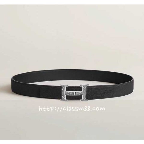 에르메스 24 한정판 H TOUAREG BELT BUCKLE & REVERSIBLE LEATHER STRAP 3.2cm 벨트 F713