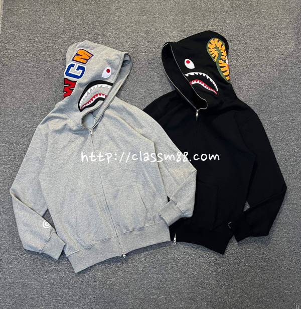 베이프 24 한정판 XX125 BAPE SHARK FULL ZIP 남여공용 긴팔 후드 자켓 A9625