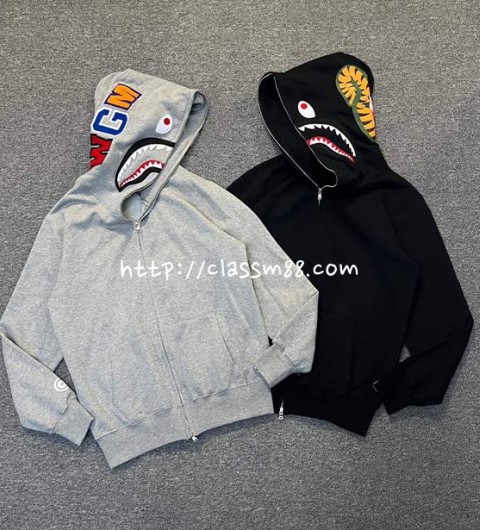 베이프 24 한정판 XX125 BAPE SHARK FULL ZIP 남여공용 긴팔 후드 자켓 A9625