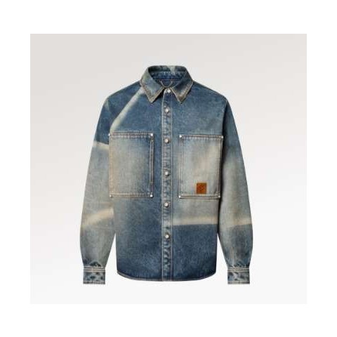 루이비통 25 한정판 남여공용 선페이디드 이펙트 데님 롱 슬리브드 셔츠 A10810