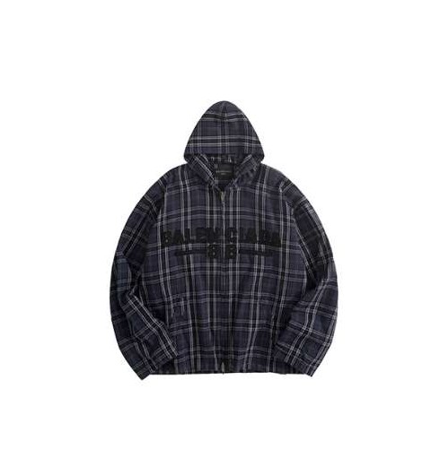 발렌시아가 25 한정판 로고 패치 체크 후드 셔츠 A11262