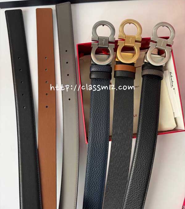 페라가모 25 한정판 3.5cm 소가죽 카프스킨 벨트 F902