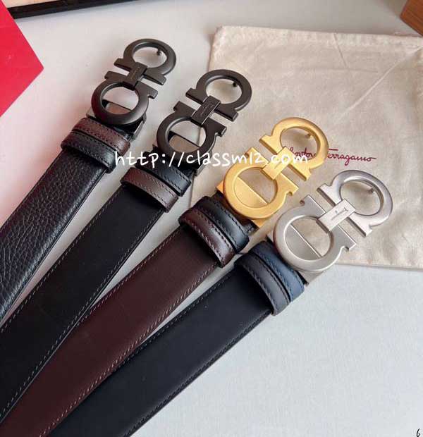 페라가모 25 한정판 3.5cm 소가죽 카프스킨 벨트 F903
