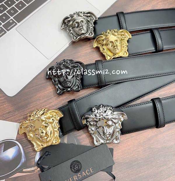 베르사체 25 한정판 4.0cm La Medusa 소가죽 카프스킨 벨트 F943