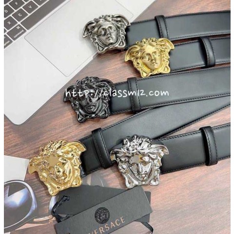 베르사체 25 한정판 4.0cm La Medusa 소가죽 카프스킨 벨트 F943