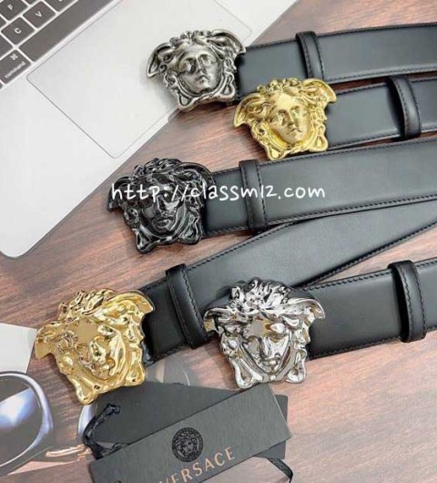 베르사체 25 한정판 4.0cm La Medusa 소가죽 카프스킨 벨트 F943