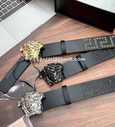 베르사체 25 한정판 Medusa 소가죽 카프스킨 벨트 F944