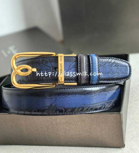 벨루티 25 한정판 3.5cm 양면 소가죽 카프스킨 벨트 F947