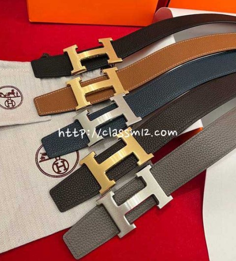 에르메스 25 한정판 3.8cm 양면 소가죽 카프스킨 벨트 F957