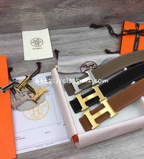 에르메스 25 한정판 3.8cm 양면 소가죽 카프스킨 벨트 F958
