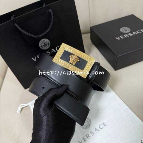 베르사체 25 한정판 4.0cm 소가죽 카프스킨 벨트 F963