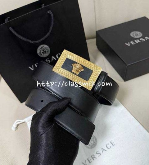 베르사체 25 한정판 4.0cm 소가죽 카프스킨 벨트 F963