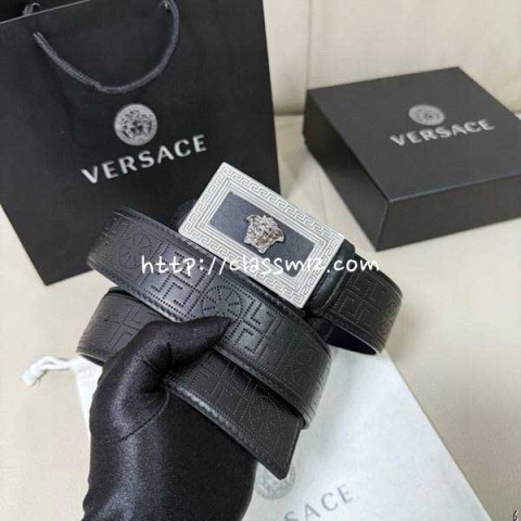 베르사체 25 한정판 4.0cm 소가죽 카프스킨 벨트 F964