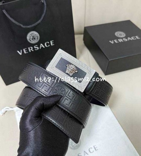 베르사체 25 한정판 4.0cm 소가죽 카프스킨 벨트 F964