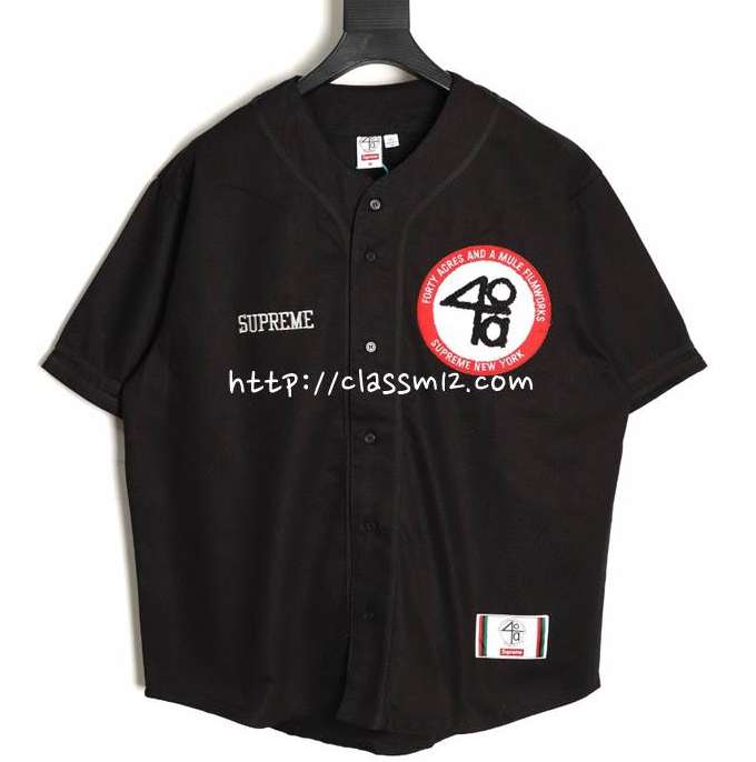 슈프림 25 한정판 40 Acres Twill Baseball Jersey 슈프림 콜라보 포티 에이커스 트윌 베이스볼 저지 A11917