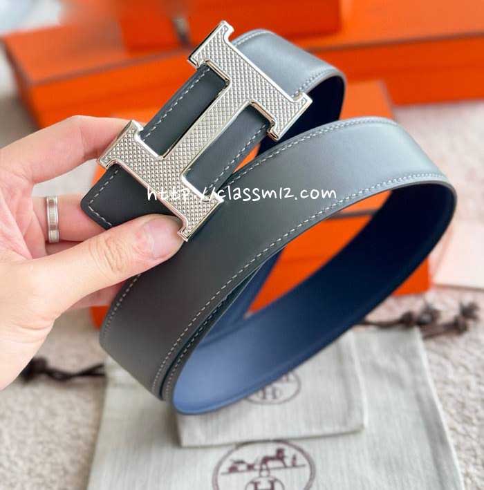 에르메스 25 한정판 3.8cm Guillochee 소가죽 카프스킨 벨트 F983