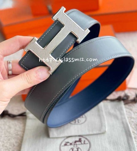 에르메스 25 한정판 3.8cm Guillochee 소가죽 카프스킨 벨트 F983