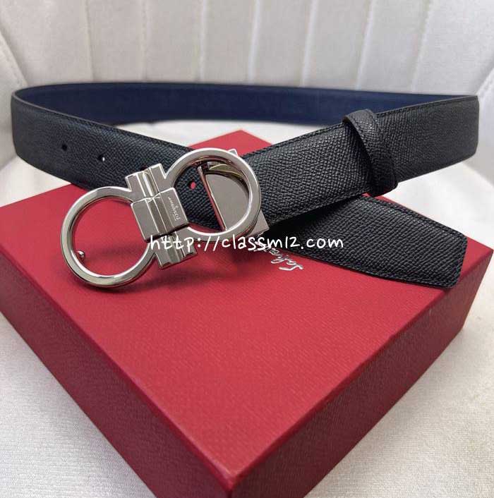페라가모 25 한정판 3.5cm 소가죽 카프스킨 벨트 F988