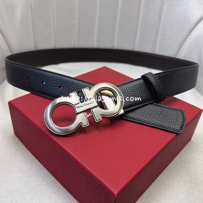 페라가모 25 한정판 3.5cm 소가죽 카프스킨 벨트 F989