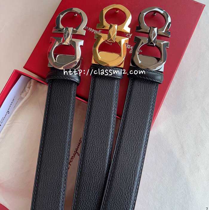 페라가모 25 한정판 소가죽 카프스킨 벨트 F1095