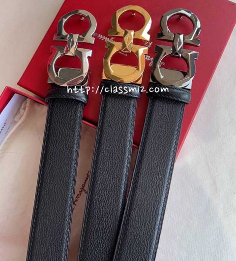 페라가모 25 한정판 소가죽 카프스킨 벨트 F1095
