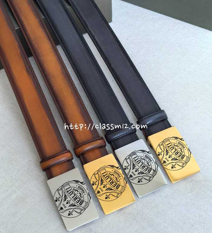 벨루티 25 한정판 3.5cm 양면 소가죽 카프스킨 벨트 F1192