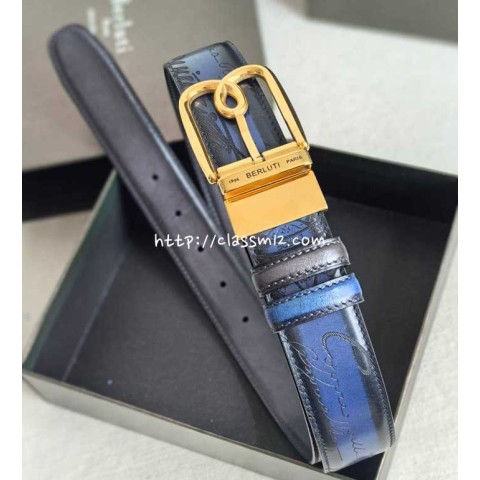 벨루티 25 한정판 3.5cm 양면 소가죽 카프스킨 벨트 F1193