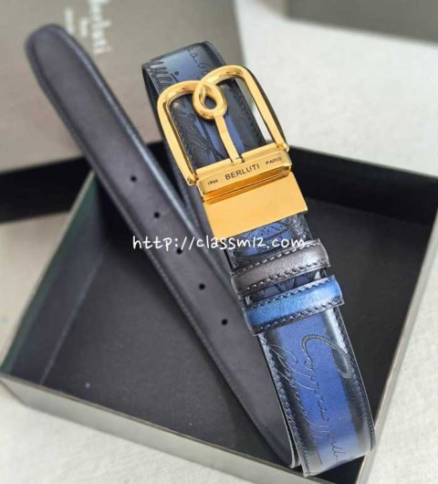 벨루티 25 한정판 3.5cm 양면 소가죽 카프스킨 벨트 F1193