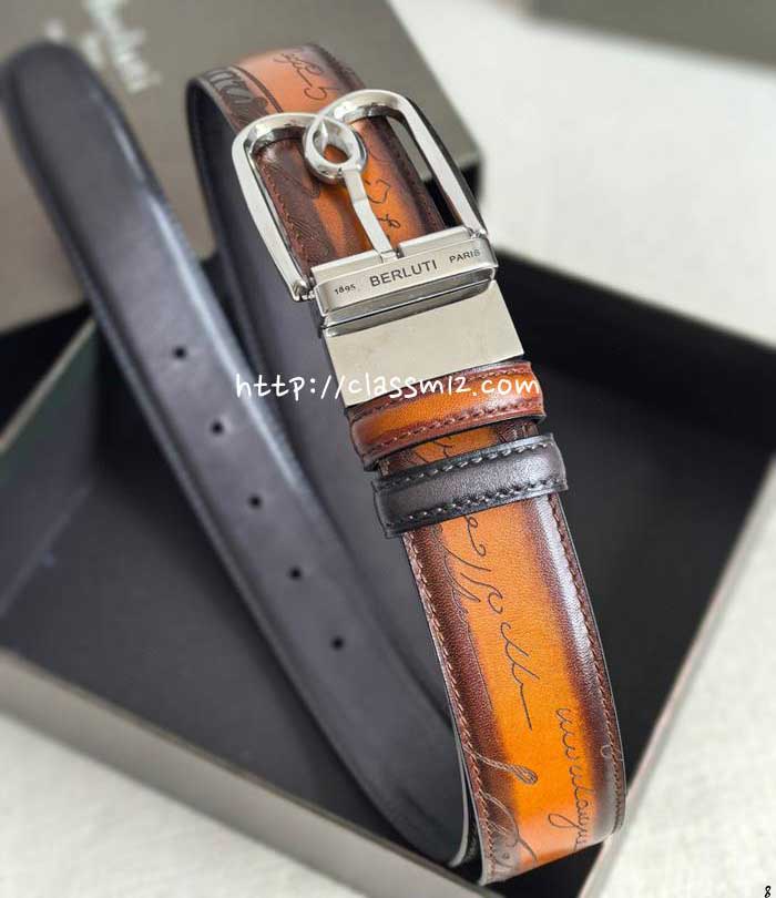 벨루티 25 한정판 3.5cm 양면 소가죽 카프스킨 벨트 F1194