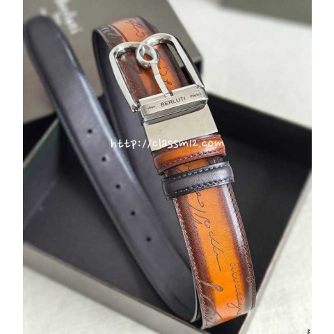 벨루티 25 한정판 3.5cm 양면 소가죽 카프스킨 벨트 F1194