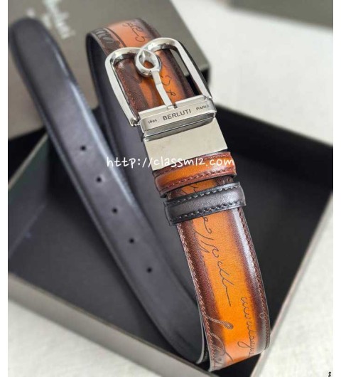 벨루티 25 한정판 3.5cm 양면 소가죽 카프스킨 벨트 F1194
